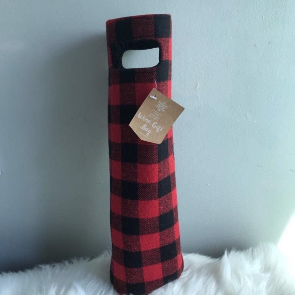 Urban Outfitters Buffalo Check Black & Red Flannel Wine Gift Bag